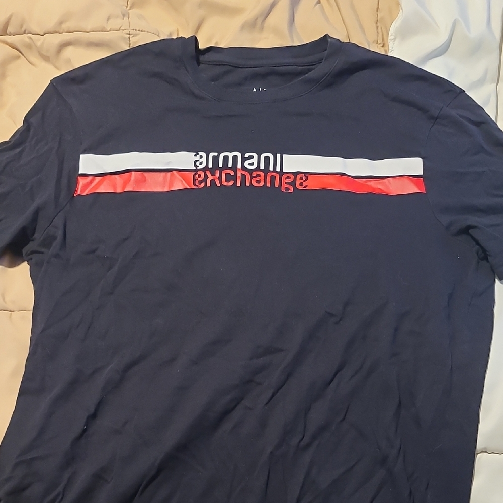 Armani Exchange Black Tee with Red Accents